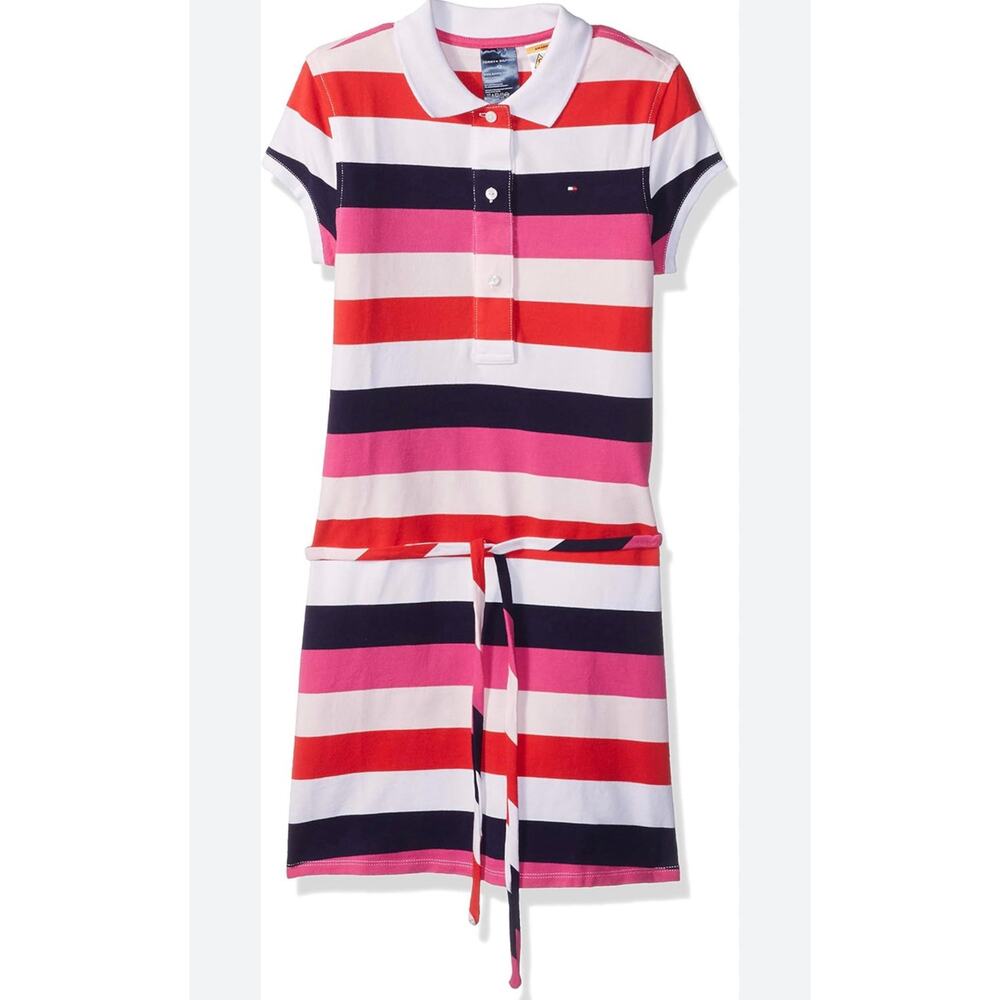 Tommy Hilfiger Pink Striped Belted Collared Polo Dress - Size 10